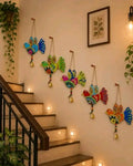 Handmade Colorful Bird Wall Hanging with Brass Bells (Set of 5)