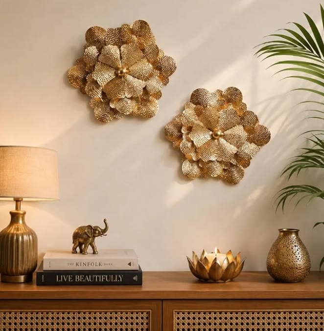 Luxury Textured Gold Floral Wall Art (Set of 2)