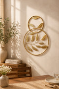 Double Ring Golden Fern Leaf Metal Wall Frame – Nature-Inspired Iron Decor